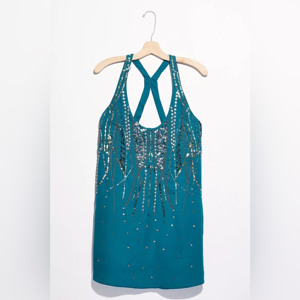Free People Ella Embellished Slip - Teal - S